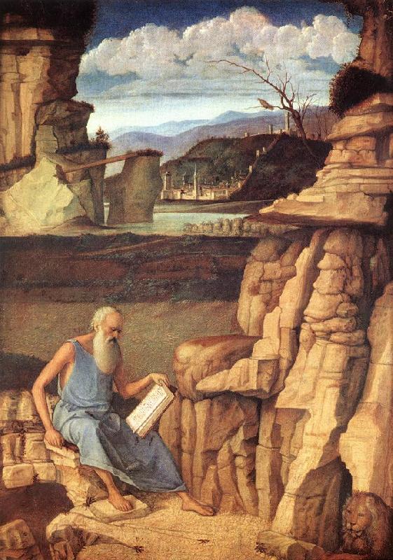 BELLINI, Giovanni St Jerome Reading in the Countryside Spain oil painting art